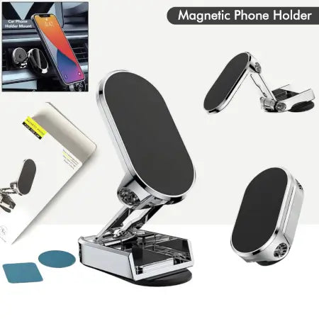 360 Degree Rotating Magnetic Car Phone Holder | Metal Folding Car Phone Holder | New Alloy Folding Magnetic Car Phone Holder (Pack of 1) ( default, Standard ).