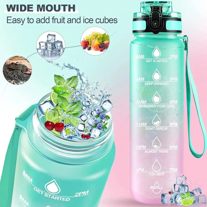 Motivational Water Bottle with Straw & Time Marker, Portable Gym Water Bottle (1 L), Leakproof Reusable, Special Design for Your Sports Activity, Hiking, Camping ( default, Standard ).