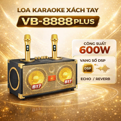 VB-8888 Plus Portable Bluetooth Karaoke Speaker 600W with 2 Wireless Microphones & DSP Echo System