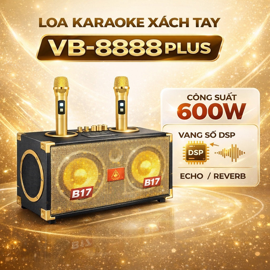 VB-8888 Plus Portable Bluetooth Karaoke Speaker 600W with 2 Wireless Microphones & DSP Echo System